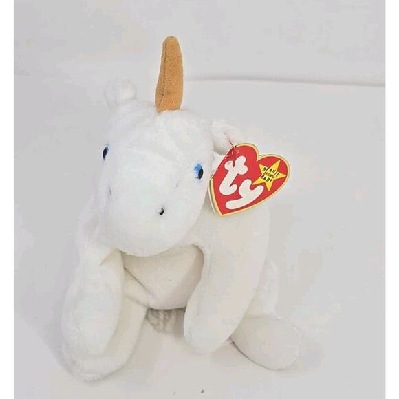 1993 Ty Beanie Baby "Mystic" Retired Yarn Mane Tan Horn Unicorn BB7 - Picture 1 of 5